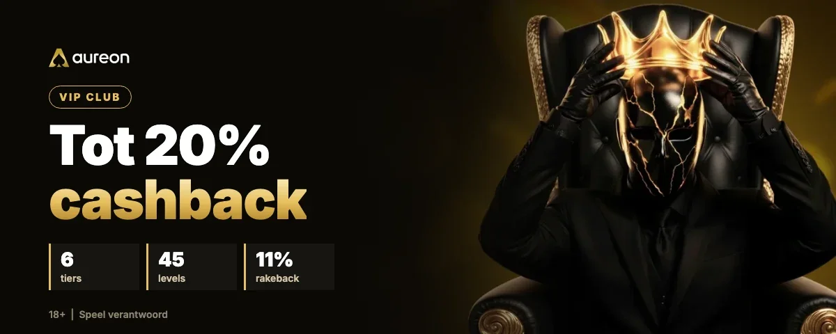Aureon Casino VIP Club: zes tiers, 45 levels, cashback tot 20% en rakeback tot 11%